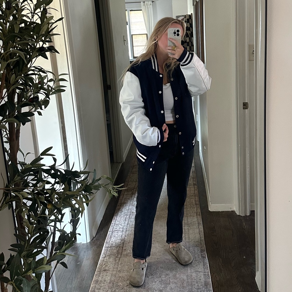 SALE — Varsity Leather + Wool Bomber Jacket